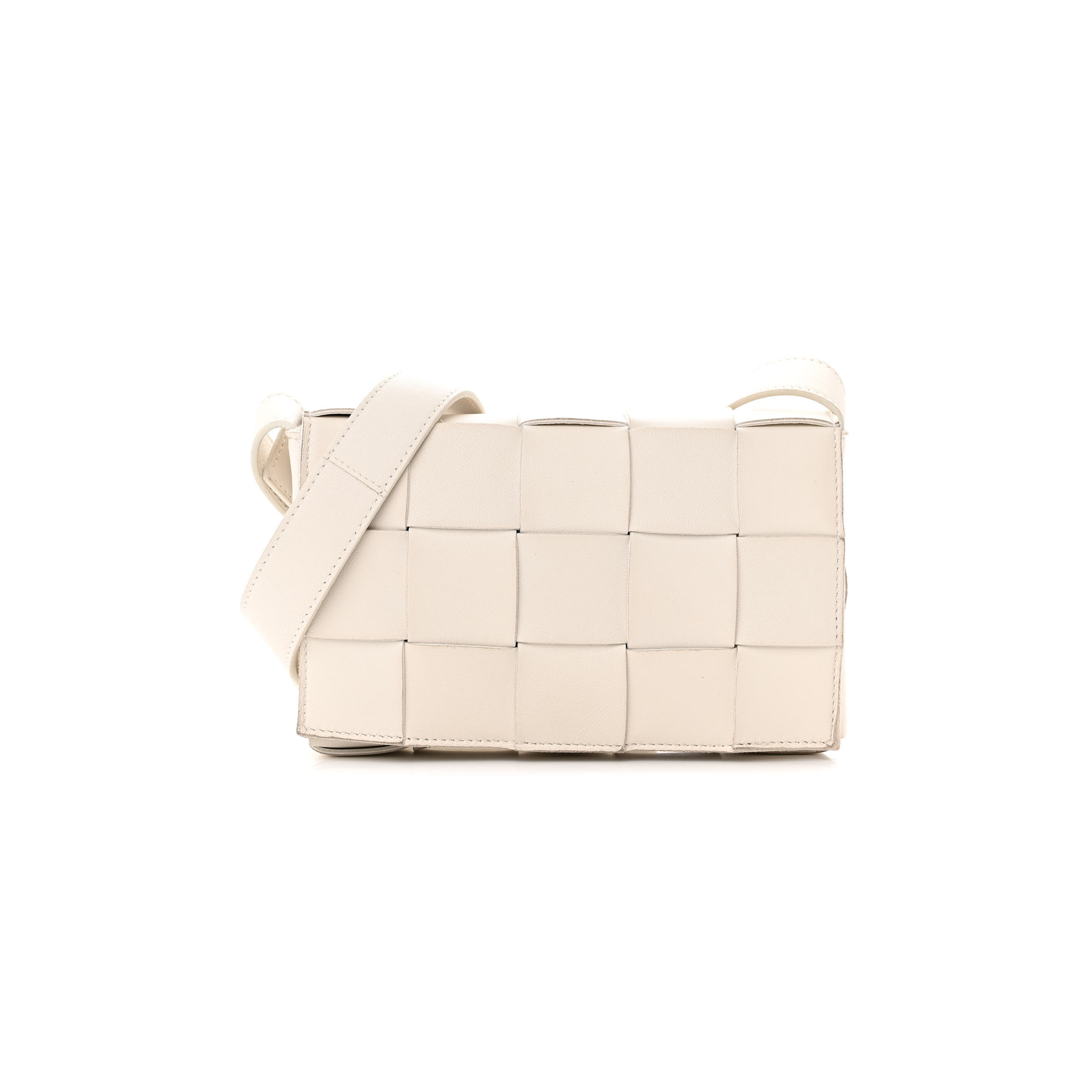 BOTTEGA VENETA LAMBSKIN MAXI INTRECCIATO SMALL CASSETTE CROSSBODY BAG WHITE  (19*12*4cm)